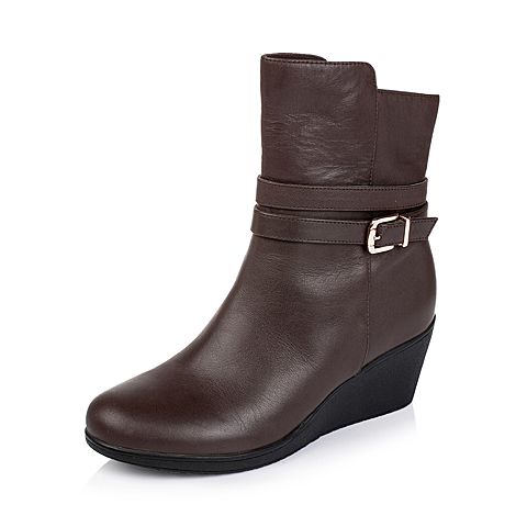 Teenmix/天美意冬季专柜同款啡色牛皮女靴（皮里）6E261DZ5