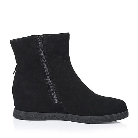 Teenmix/天美意冬季专柜同款黑色羊绒皮女靴6C364DZ5