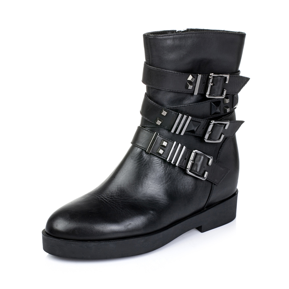 Teenmix/天美意冬季专柜同款黑色牛皮女休闲靴6A363DZ5