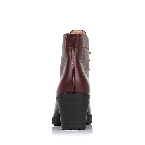 Teenmix/天美意冬季专柜同款红色牛皮女靴(皮里)6VF47DD5
