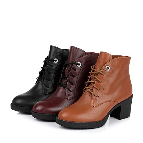 Teenmix/天美意冬季专柜同款红色牛皮女靴(皮里)6VF47DD5
