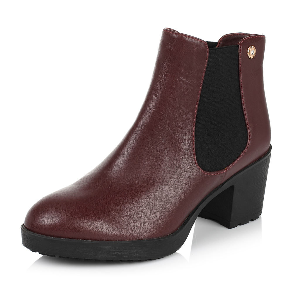 Teenmix/天美意冬季专柜同款红色牛皮女靴（皮里）6VF45DD5