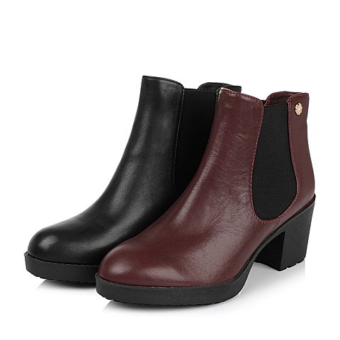 Teenmix/天美意冬季专柜同款红色牛皮女靴（皮里）6VF45DD5