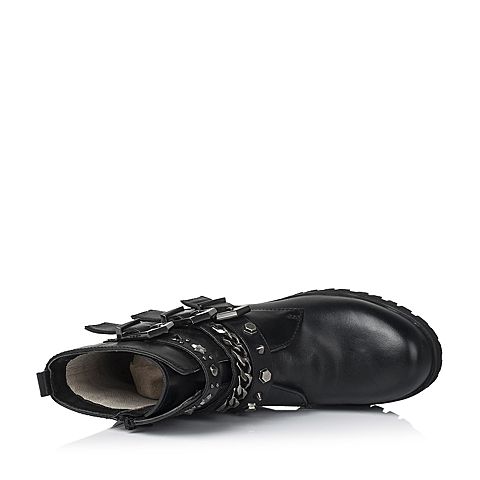 Teenmix/天美意冬季专柜同款黑色打蜡牛皮革女皮靴6SR41DD5