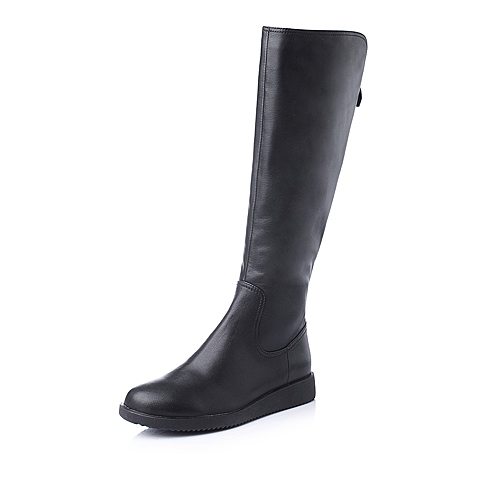 Teenmix/天美意专柜同款冬季黑色软牛皮个性活力女长靴6US80DG4