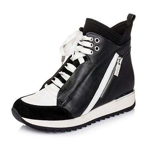 Teenmix/天美意冬季专柜同款黑/白色牛皮革女皮靴6E740DD5