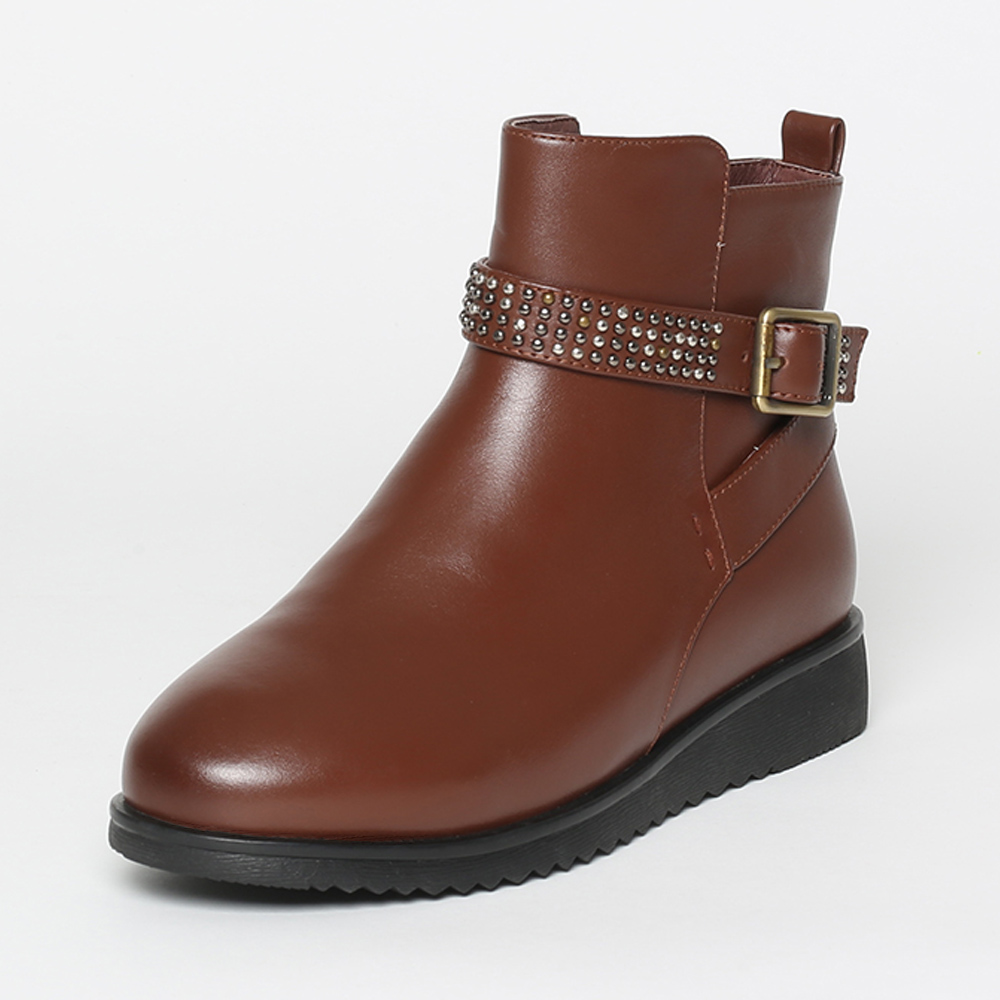 Teenmix/天美意冬季专柜同款红棕色牛皮女短靴（皮里）AL641DD5