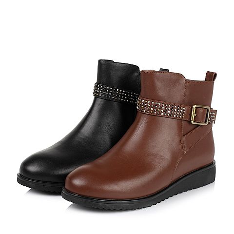 Teenmix/天美意冬季专柜同款红棕色牛皮女短靴（皮里）AL641DD5