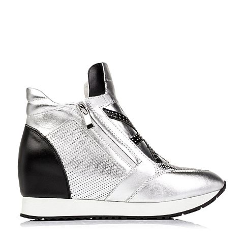 Teenmix/天美意冬季专柜同款银/黑色牛皮女短靴2AL59DD5