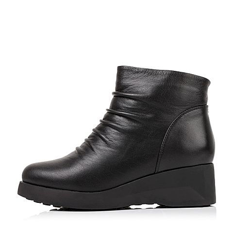 Teenmix/天美意冬季专柜同款黑色牛皮女短靴AL71DDD5