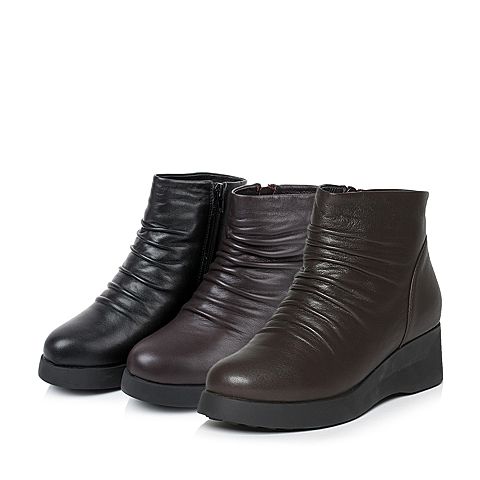 Teenmix/天美意冬季专柜同款黑色牛皮女短靴AL71DDD5