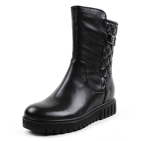 Teenmix/天美意冬季专柜同款黑色小牛皮女靴6A66HDZ5