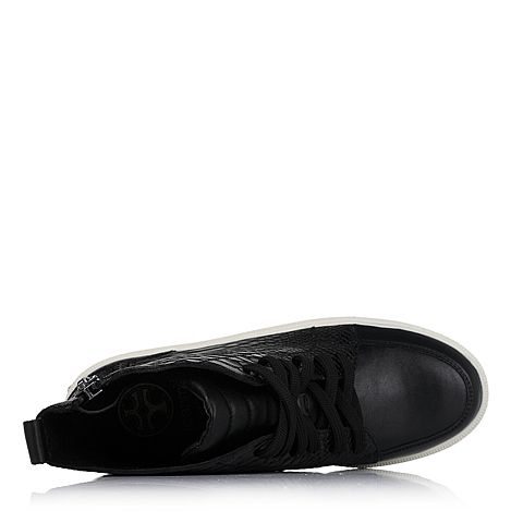 Teenmix/天美意冬季专柜同款黑色绵羊皮革女皮靴6WG41CD5