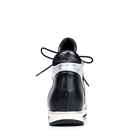 Teenmix/天美意专柜同款银黑/黑色-羊绒皮革女单鞋6RU20CM5