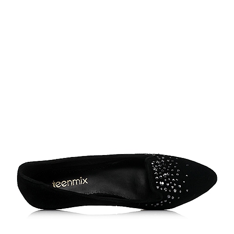 Teenmix/天美意专柜同款黑色羊绒皮革女单鞋6RR19CQ5