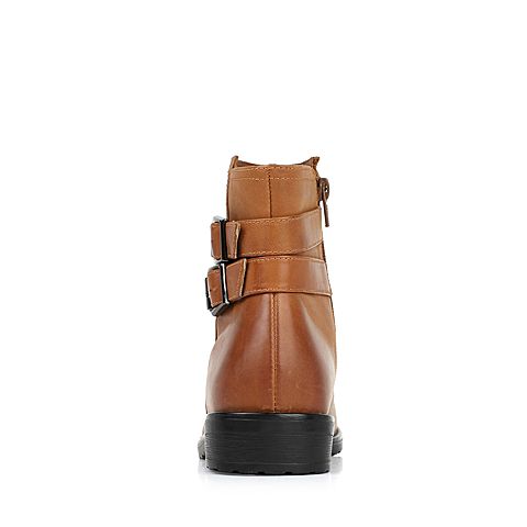 Teenmix/天美意冬季专柜同款棕色打蜡牛皮女靴（绒里）6A541DD5
