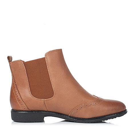 Teenmix/天美意冬季专柜同款棕色打蜡牛皮女靴（绒里）6D440DD5