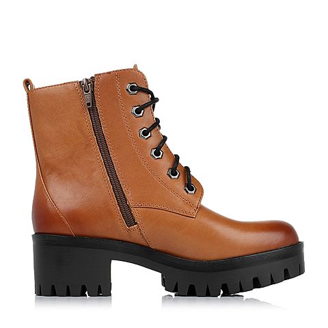 Teenmix/天美意冬季专柜同款棕色牛皮革女皮靴6E542DD5