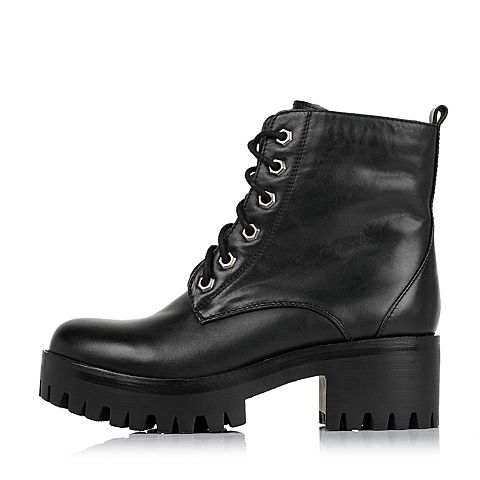 Teenmix/天美意冬季专柜同款黑色打蜡牛皮革女皮靴（绒里）6E542DD5