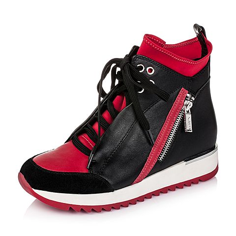 Teenmix/天美意冬季专柜同款黑/红色牛皮革女皮靴6E740DD5