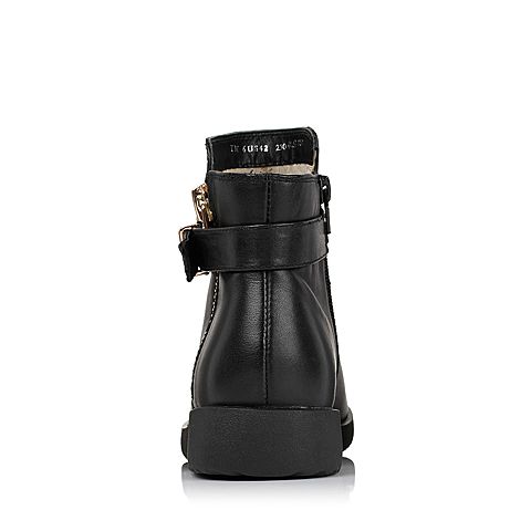 Teenmix/天美意冬季专柜同款黑色小牛皮革女皮靴（毛里）6US42DD5