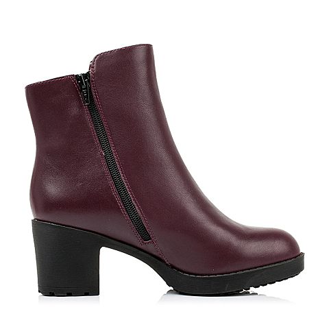 Teenmix/天美意冬季专柜同款红色牛皮革女皮靴（绒里）6VF46DD5