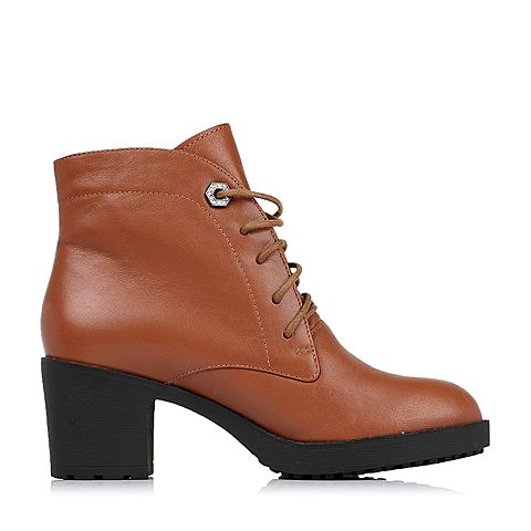 Teenmix/天美意冬季专柜同款棕色牛皮女靴(皮里)6VF47DD5