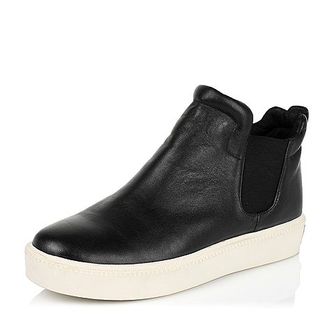 Teenmix/天美意冬季专柜同款黑色牛皮革女皮靴6WG42DD5