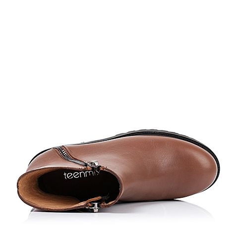 Teenmix/天美意冬季专柜同款棕色牛皮女靴（皮里）AL63HDD5