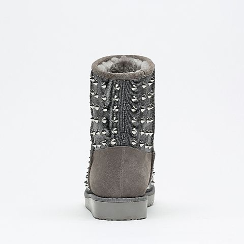 Teenmix/天美意冬季专柜同款银/灰色闪光布/剖层牛皮女短靴AL93HDD5