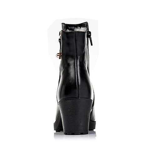 Teenmix/天美意冬季专柜同款黑色小牛皮革女皮靴（绒里）6VF46DD5