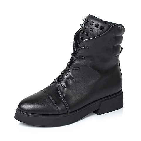 Teenmix/天美意冬季专柜同款黑色牛皮女靴（绒里）AL61HDD5