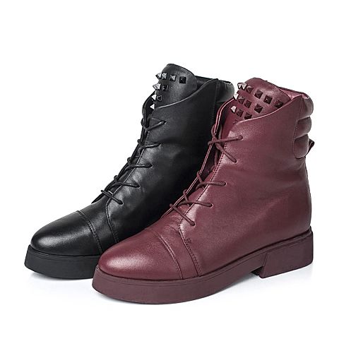Teenmix/天美意冬季专柜同款黑色牛皮女靴（绒里）AL61HDD5