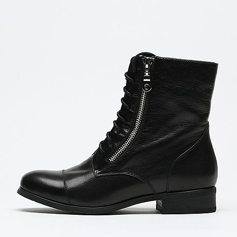 Teenmix/天美意冬季专柜同款黑色羊皮女短靴（绒里）AL69HDD5