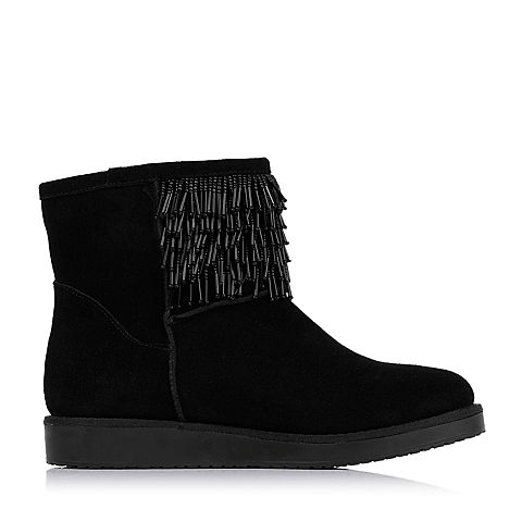 Teenmix/天美意冬季专柜同款黑色剖层牛皮女短靴（绒里）AL50HDD5