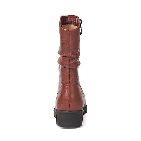 Teenmix/天美意冬季专柜同款深棕色牛皮女靴（皮里）6A461DZ5