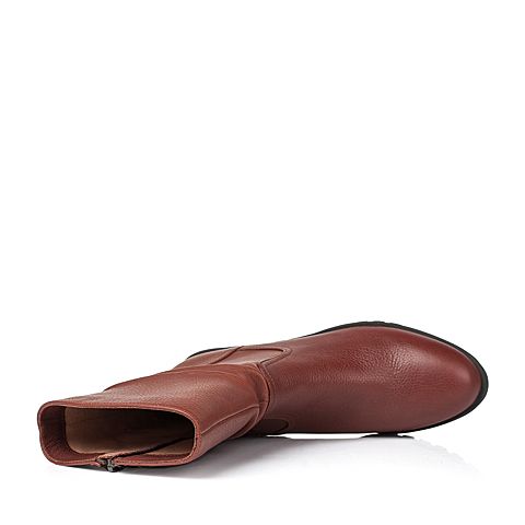 Teenmix/天美意冬季专柜同款深棕色牛皮女靴（皮里）6A461DZ5