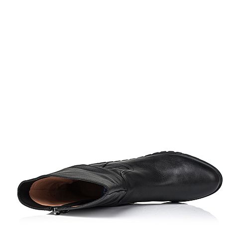 Teenmix/天美意冬季专柜同款黑色牛皮女靴（皮里）6A461DZ5
