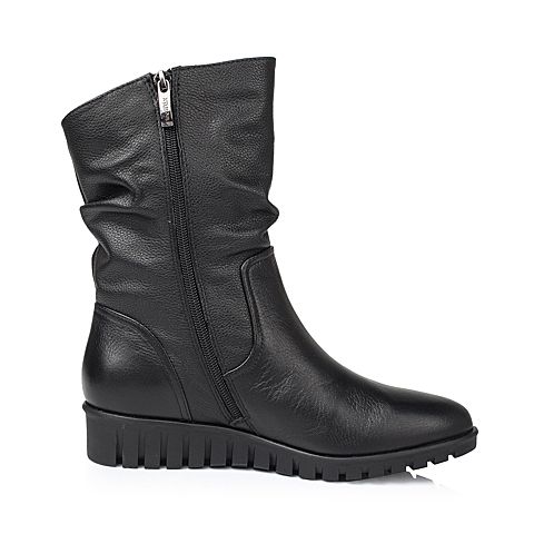Teenmix/天美意冬季专柜同款黑色牛皮女靴（绒里）6A461DZ5