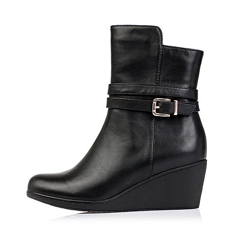 Teenmix/天美意冬季专柜同款黑色小牛皮女靴（绒里）6E261DZ5