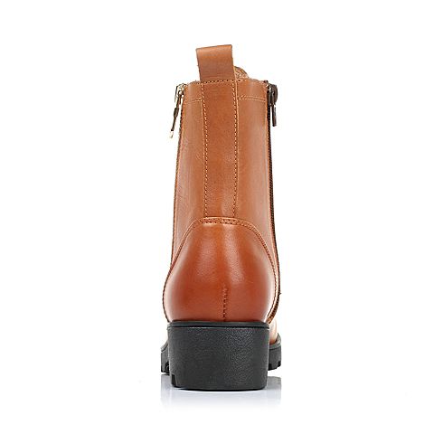 Teenmix/天美意冬季专柜同款棕色擦色牛皮女靴（绒里）6WM67DZ5