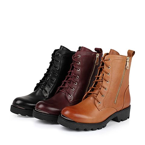 Teenmix/天美意冬季专柜同款棕色擦色牛皮女靴（绒里）6WM67DZ5