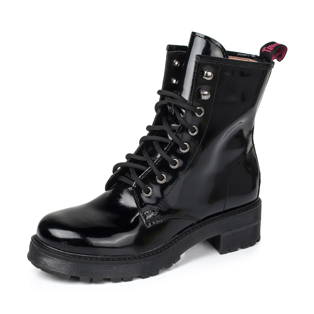 Teenmix/天美意冬季专柜同款黑色光面牛皮女靴6WL41DZ5