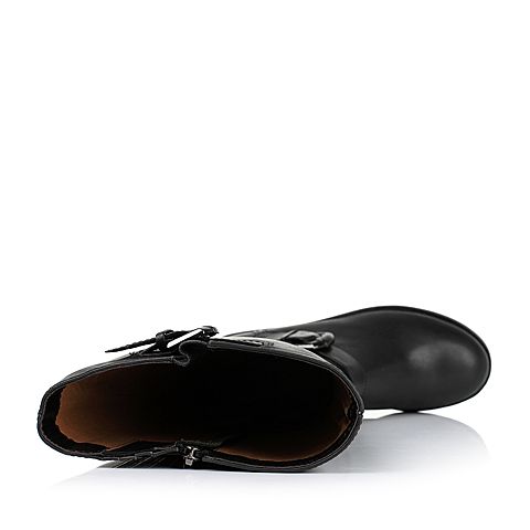 Teenmix/天美意冬季专柜同款黑色打蜡牛皮女靴（南）6A580DG5