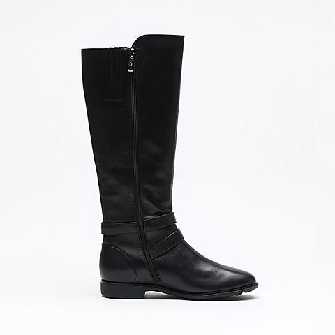 Teenmix/天美意冬季专柜同款黑色牛皮女长靴（南）6D480DG5