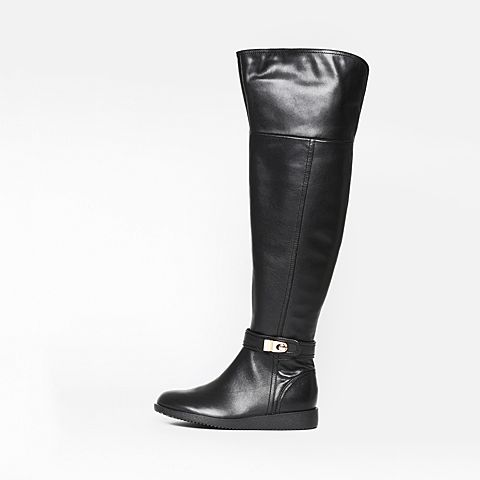 Teenmix/天美意冬季专柜同款黑色牛皮女靴（绒里）6US91DC5