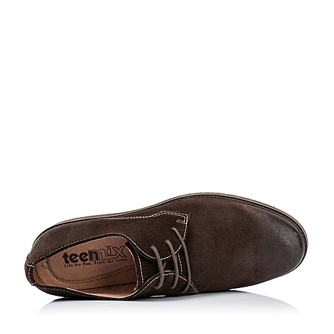 Teenmix/天美意秋季专柜同款咖啡色剖层牛皮男单鞋85765CM5