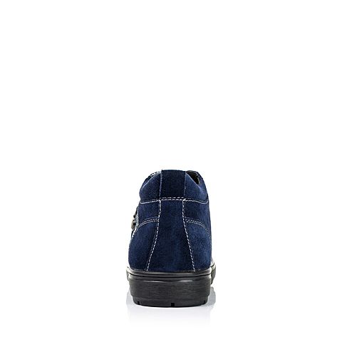 Teenmix/天美意冬季专柜同款深兰色二层牛皮男靴（绒里）63N40DD5