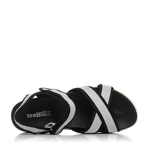 Teenmix/天美意夏专柜同款银/黑色时尚运动风厚底女凉鞋AK80TBL5