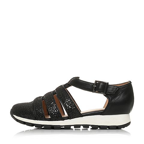 Teenmix/天美意春专柜同款黑色时尚运动风厚底女中空凉鞋AJ96TAK5